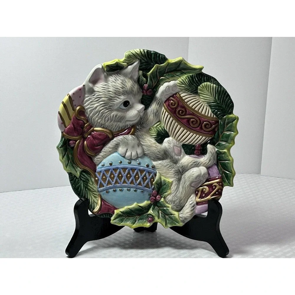 Fitz & Floyd Essentials Kristmas Kitty Cat Canape Plate Cookie Dish‎ Wall Decor